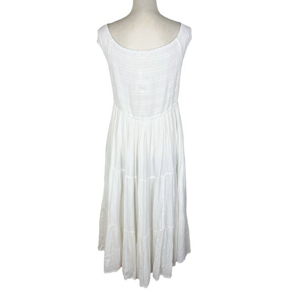 Oak + Fort Off Shoulder Crinkled Midi Tiered Dress Cream White Size Large NEW - Picture 5 of 9